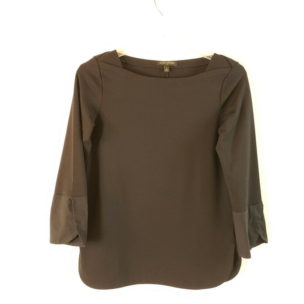 Banana Republic SIZE S Womens Black 3/4 Cuff Sleeve Boat Neck Knit Tunic Top